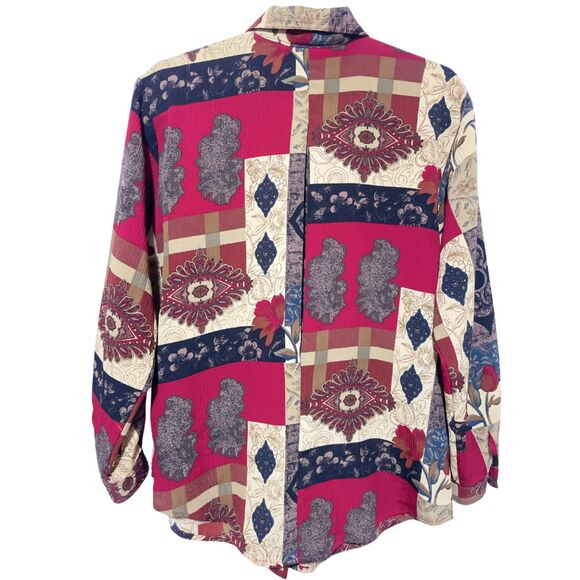 Vintage Red Abstract Silky Button Down Blouse Shirt Small - Picture 2 of 11